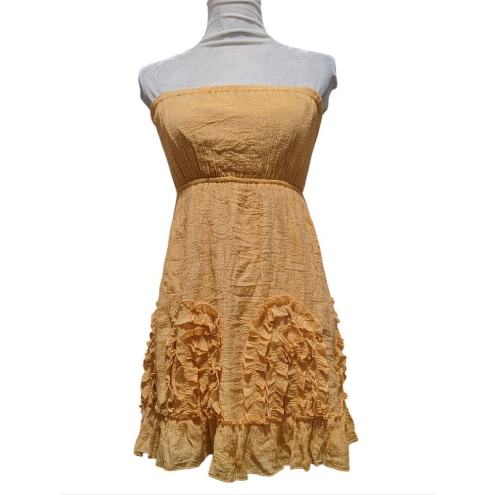 Strapless Ruffled Shirred Goldenrod Lined Junior Feminine Coquette Small